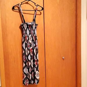 Silk Dress, Size S/M, Blue/GrayRed/White/Yellow